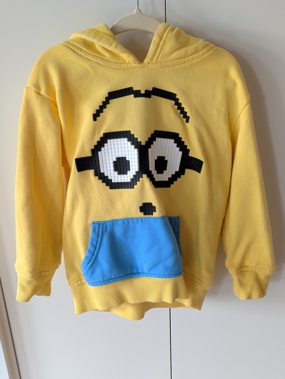 Mostly Heard Rarely Seen Yellow Kids Hooded Minion Sweatshirt with Blue Pocket